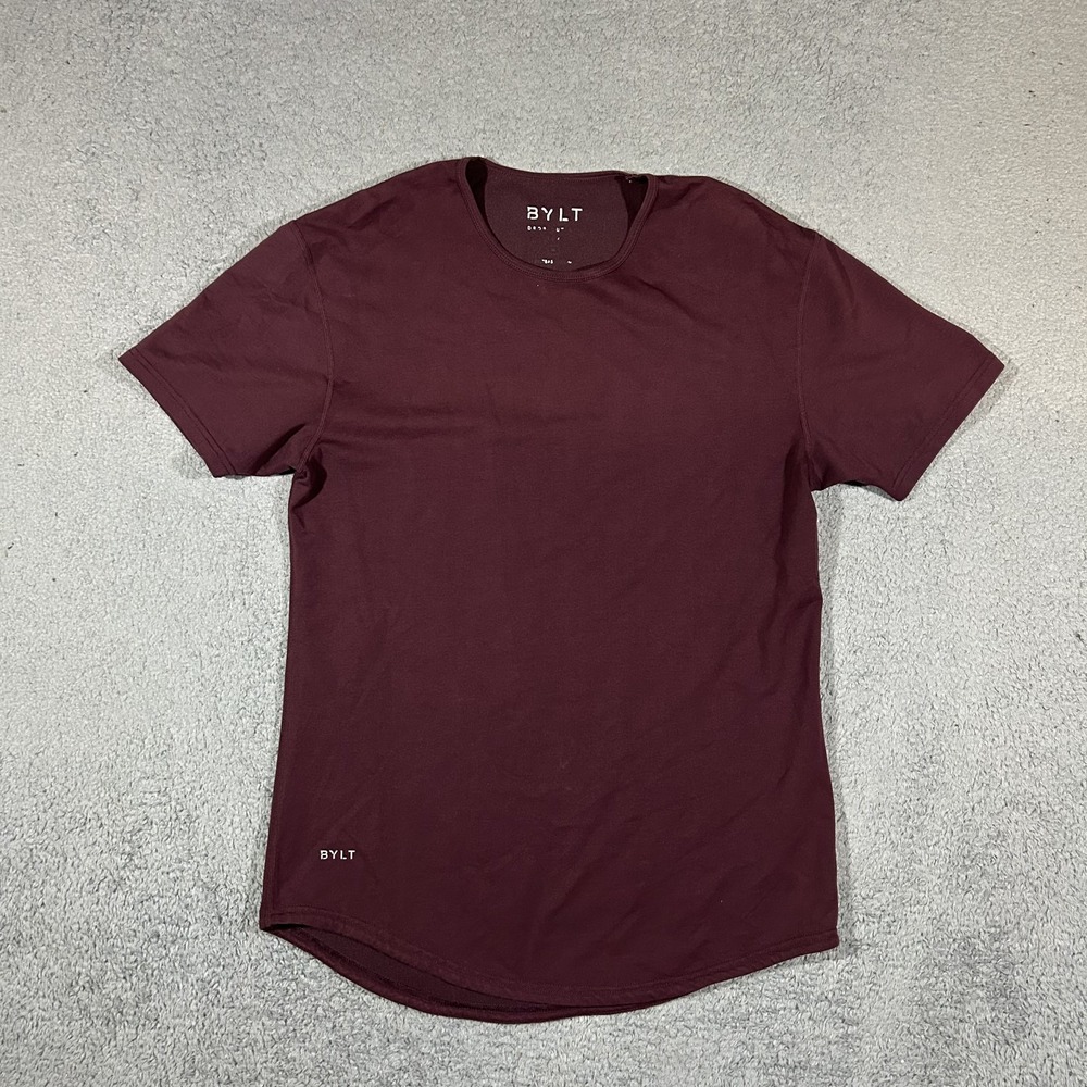 BYLT Shirt Mens Medium Maroon Drop Cut Lux Crewneck Soft Tee Top Casual #3906